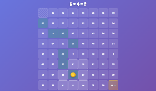 Jeu de chemin sur un quadrillage avec multiplications