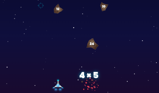 Jeu de météorites spatial sur les tables de multiplication